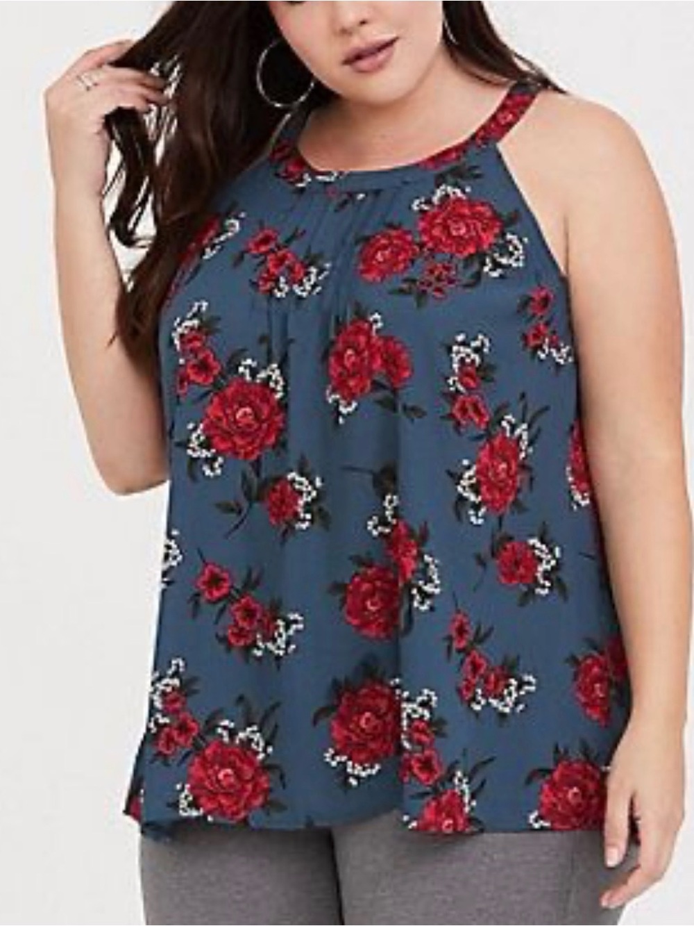 Torrid Floral Sleeveless Tank Tunic Top Shirt Red Blue Gray Torrid Size 1 = 1X